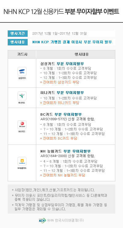 [웹드로우] 2017년 12월 카드사 무이자할부 이벤트 안내